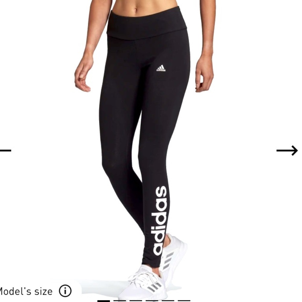 Adidas Essential high waisted logo leggings in black and blue